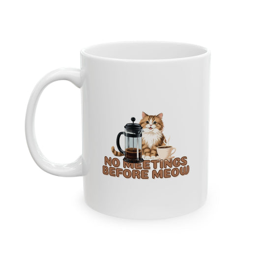No Meetings Before Meow Mug